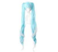 LINLINCD Perruque de cosplay Vocaloid Hatsune Snow Miku - Dégradé bleu - 120 cm - Cheveux synthétiques longs ondulés avec queue de cheval et bonnet de perruque - Taille unique comme sur l'image