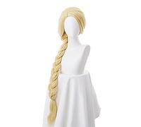 LINLINCD - Perruque de princesse torsadée - 120 cm - Blond droit - Super longue - Pour cosplay - Raiponce - Cheveux synthétiques - Avec bonnet