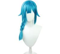 LINLINCD Perruque Jinx Cos - Longue perruque tressée avec bonnet de perruque - Pour Halloween, fête, carnaval, vie nocturne, concerts, mariages - Bleu