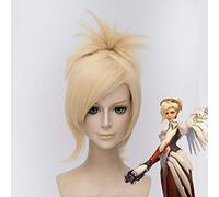 LINLINCD - Perruque Ow Mercy pour femme 35 cm - Blonde résistante à la chaleur - Cheveux synthétiques Ow Angela Ziegler Mercy Cosplay