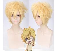LINLINCD Perruque Yogi pour cosplay - Pour homme et garçon - Courte et bouclée - Résistante à la chaleur - Blond synthétique + bonnet