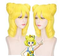 LINLINCD Pripara Minami Mirei Anime Cosplay Perruque avec double chignon en cheveux synthétiques pour Halloween Costume Meddium Perruque longue ondulée Jaune