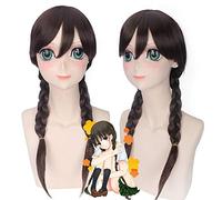 LINLINCD RDG Synthétique Brun Foncé Longue Perruque Cosplay Anime Cheveux avec Frange Perruques Tressées Résistantes à la Chaleur pour Femmes 60 cm