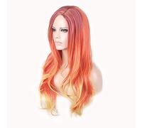 LINLINCD Style européen Mélange coloré Orange Ombre Perruque Cosplay Perruque Longue Ondulée pour Femmes Fibre Haute Température 70 cm