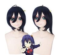 LINLINCD Takanashi Rikka Perruque droite bleu foncé Cosplay Cheveux synthétiques résistant à la chaleur Anime Halloween Carnaval Perruques pour femmes 40 cm