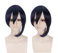 LINLINCD Touken Ranbu Online Perruque courte pour homme Noir Bleu Cosplay Anime Cheveux synthétiques Mikazuki Munechika Halloween Costume Perruques 35 cm
