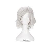 LINLINCD Vitale V Cosplay Perruque synthétique courte bouclée résistante à la chaleur Blanc argenté + bonnet