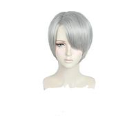 LINLINCD -Wig Anime Cosplay Anime Yuri!!!on Ice Nikiforov Victor Perruque pour homme Gris clair résistant à la chaleur Costume de cosplay