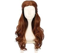 LINLINCD -Wig Perruque de cosplay - Cheveux synthétiques longs ondulés marron clair avec perruque tressée - Pour Halloween, fête, spectacle et cosplay (Princess Belle)