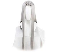 LINLINCD -Wig Perruque de cosplay Final Fantasy Sephiroth FF7 Cosplay Longue perruque droite argentée pour homme Cheveux synthétiques résistants à la chaleur