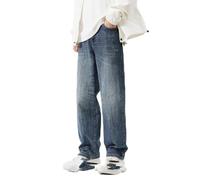 LinLinYang Jeans Denim Pantalon Homme Non Extensible High Street Loose Dad Jambe Large, Broyage blanc bleu, 46-48