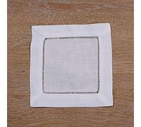 LINLN 12 Serviettes de Cocktail ajourées en Coton Lin Blanc 6quot; X 6"/ 4" X 4" sous- Verres en Tissu à Ourlet en échelle