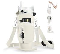 linmaya Sac de transport pour bouteille d'eau avec poche pour téléphone portable pour tasse Stanley de 102,4 à 887,5 ml, sac isotherme en néoprène avec bandoulière réglable et sangle de main pour