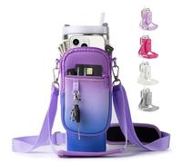 linmaya Sac de transport pour bouteille d'eau avec poche pour téléphone portable pour tasse Stanley de 102,4 à 887,5 ml, sac isotherme en néoprène avec bandoulière réglable et sangle de main pour