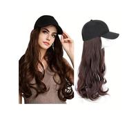 Linmeas-753 Perruques Femme Casquette de Baseball avec Extensions de Cheveux, Perruques synthétiques Longues et ondulées Costume Daily Party Hairpiece pour Femmes Filles(411-dark Brown)