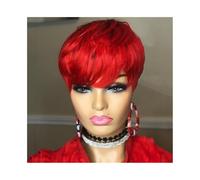 Linmeas-753 Perruques Femme Perruque Courte en Cheveux Humains Rouges for Femmes, Perruque Courte for Filles, Coupe de Cheveux brésilienne Costume Daily Party Hairpiece pour Femmes Filles