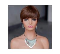 Linmeas-753 Perruques Femme Perruque Courte Noire en Cheveux Humains for Femmes, Coupe Pixie, Perruque brésilienne en Cheveux Humains Costume Daily Party Hairpiece pour Femmes Filles(Bruin)