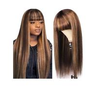 Linmeas-753 Perruques Femme Perruque en Cheveux Humains avec Frange, Cheveux raides, Bruns ombrés, densité 180% for Femmes Costume Daily Party Hairpiece pour Femmes Filles(18inches)