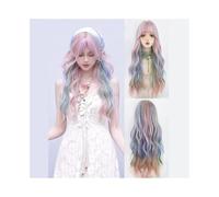 Linmeas-753 Perruques Femme Perruque synthétique Longue et ondulée avec Frange, Reflets Roses, Verts et Bleus, idéale for Une soirée au Quotidien Costume Daily Party Hairpiece pour Femmes Filles