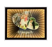 LINMQIU Miroir Infinity Photo Personnalisé, Cadre Photo Personnalisé Cadeaux pour Couples, Famille, Miroir de Maquillage avec Veilleuse LED de Bureau 2 en 1, Amis, Décoration de Chambre à Coucher