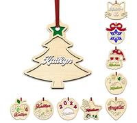 LINMQIU Ornement de Noël en Bois Personnalisé Avec Nom, Décoration d'Arbre à Suspendre 2024, Pendentifs (Arbre de Noël)