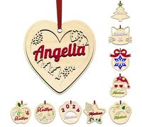 LINMQIU Ornement de Noël en Bois Personnalisé Avec Nom, Décoration d'Arbre Personnalisée 2024, Pendentif à Suspendre en Forme de Cœur