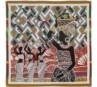 Linnea Carré de Tissu Jacquard Polycoton Motif Africain Kuba Rouge Terra