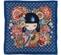 Linnea Carré de Tissu Jacquard Polycoton Motif Geisha Chibi Mina Bleu Indigo