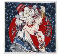 Linnea Carré de Tissu Jacquard Polycoton Motif Japonais Geisha Bleu cre