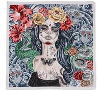 Linnea Carré de Tissu Jacquard Polycoton Motif Portrait Esprit Calavera SAMBALA Bleu