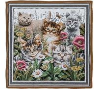 Linnea Carré Jacquard Polycoton 47x47 cm Miaou Motif Chatons Mignons Blanc