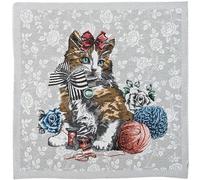 Linnea Carré Polycoton 47x47 cm Mimi Motif Chat et Couture Gris Perle