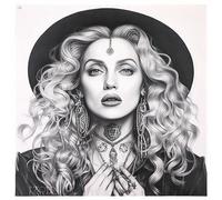 Linnea Carré Simili 44x44 cm Karia Personnage Madonna Blanc et Noir