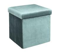 Linnea Coffre Pouf Pliable côtelé et Velours 38x38x38 cm Diane Bleu Canard