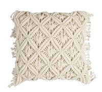 Linnea Coussin à Franges 40x40 cm Collection Boheme macramé façon tressé Beige