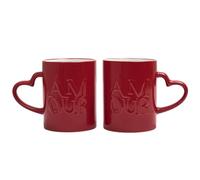 Linnea Lot de 2 Mugs Collection Amour & Cafe 30 cl en grès avec anses en Forme de cœur Rouge