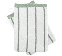 Linnea Lot de Deux Gants de Toilette 16x21 cm Pur Coton Collection Pure Light Motif Rayures Vert