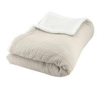 Linnea Plaid 130x170 cm Double Gaze de Coton Gaze & Sherpa Beige Galet