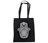 Linnea Sac de Shopping FATMA Noir uni avec Motif Main de Fatma Blanche