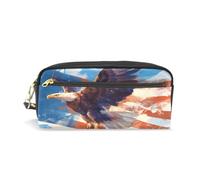 LINNIKEEEE Aigle Drapeau AméRicain Liberté Étui à Crayons en Cuir,Trousse Élève Scolaire Sac à Crayons Trousse de Maquillage pour Garçon Fille