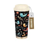 LINNIKEEEE Aigles Chauves Floraux Gobelet à Café en Acier Inoxydable Bouteille D'eau Isotherme à Double Paroi pour Voyage(500 Ml)