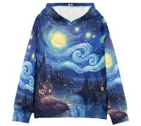 LINNIKEEEE Aquarelle Bleu Clair De Lune Sweat Shirts à Capuche pour Enfants avec Imprimé 3D Mignon pour Filles GarçOns