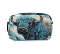 LINNIKEEEE Aquarelle De Bison Bleu Trousse à Crayons,Pochette de Maquillage Cosmétique,Étui à Stylos pour Étudiants pour Filles Garçons