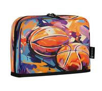 LINNIKEEEE Aquarelle Deux Basket-Ball Trousses à Crayons,Pochettes pour Stylos écoliers écolièRes