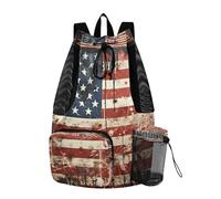 LINNIKEEEE Aquarelle Drapeau AméRicain Sac à Dos de Voyage,Sac de Sport à Cordon de Serrage,Sac D'éCole pour la Natation,pour Jeunes Filles