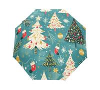 LINNIKEEEE Arbre De NoëL Bleu Art Parapluie Pliant Compact et Coupe-Vent Ouverture et Fermeture Automatiques Idéal pour Garçons Filles Voyages