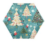 LINNIKEEEE Arbre De NoëL Bleu Art Petit Parapluie Léger,Coupe-Vent Pliable Compact pour Garçons Filles