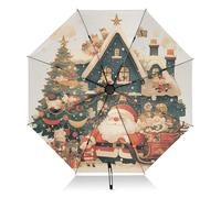 LINNIKEEEE Arbre De NoëL Santa House Automatique Protection UV Parapluie Pliable Pliant Parapluies pour Voyager Plage Enfants