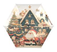 LINNIKEEEE Arbre De NoëL Santa House Petit Parapluie Léger,Coupe-Vent Pliable Compact pour Garçons Filles