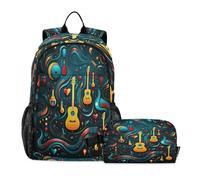 LINNIKEEEE Art Abstrait Musique Sac À Déjeuner Ensemble Sac À Dos Pour Étudiants,Sac D'École Léger Durable pour Garçons Filles